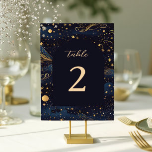 Celestial Navy Gold Wedding Table Number