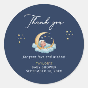 Celestial Navy Moon Baby Shower Thank You Sticker