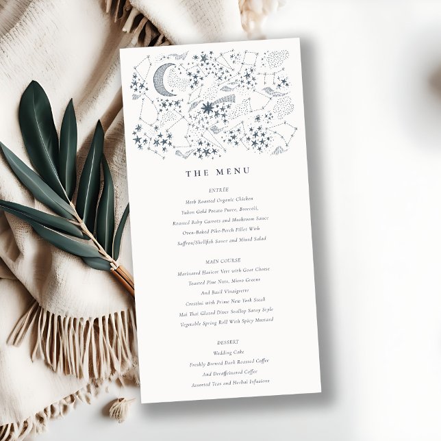 Celestial Navy Starry Night Moon Wedding Menu Card (Creator Uploaded)