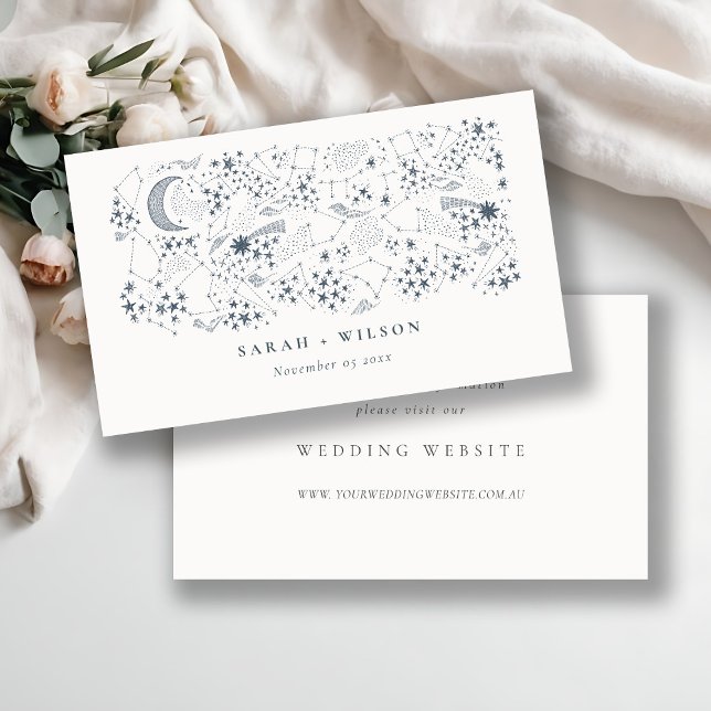 Celestial Navy Starry Night Moon Wedding Website Enclosure Card (Creator Uploaded)