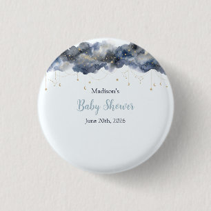 Celestial Navy Watercolor Cloud Baby Shower 1 Inch Round Button