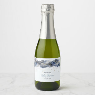 Celestial Navy Watercolor Cloud Baby Shower Sparkling Wine Label