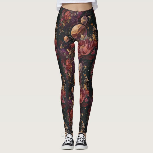 Celestial Nebula Crystal Planet Purple Leggings (Front)