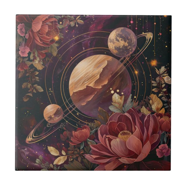 Celestial Nebula Crystal Planet Purple Tile (Front)