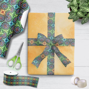 Celestial Neon Mandala Retro-Modern Ribbon Satin Ribbon