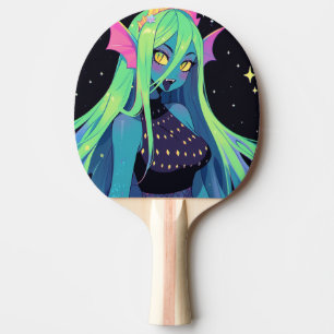 Celestial Neon Mermaid — Kawaii Cosmic Siren Vibes Ping Pong Paddle
