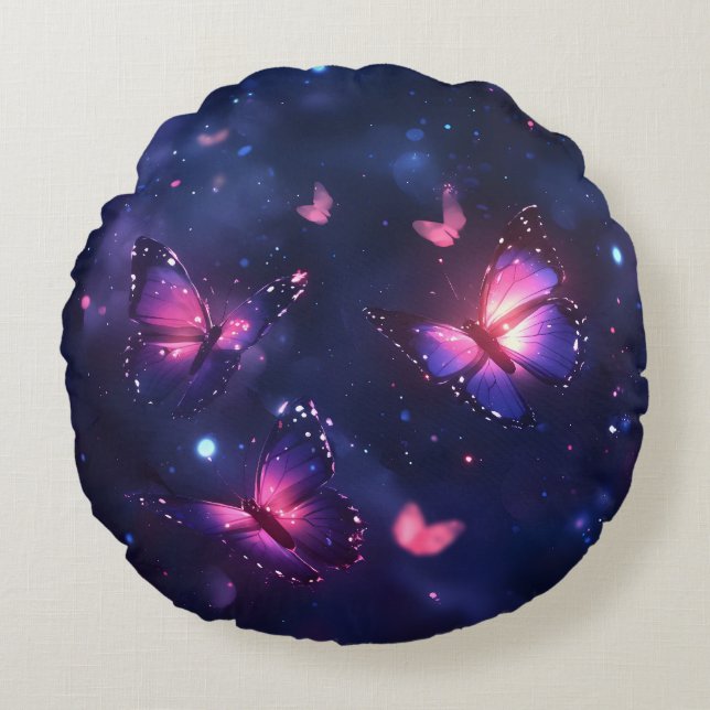 Celestial Night Butterfly Garden Round Pillow (Front)