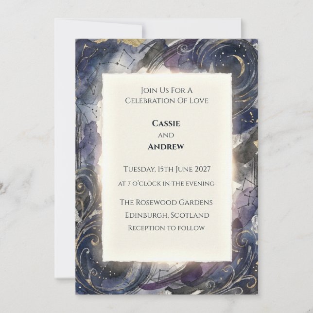 Celestial Night Sky Constellation Wedding Invitation (Front)