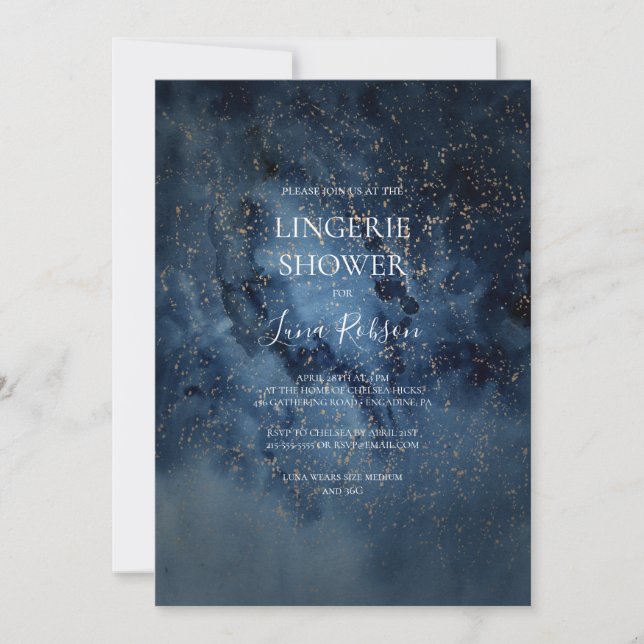 Celestial Night Sky | Gold Lingerie Shower Invitation (Front)