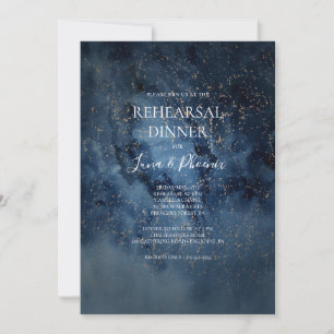 Celestial Night Sky   Gold Rehearsal Dinner Invitation