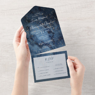 Celestial Night Sky   Gold Seal And Send All In One Invitation