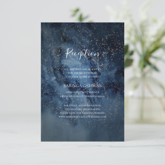 Celestial Night Sky | Gold Wedding Reception Card (Standing Front)