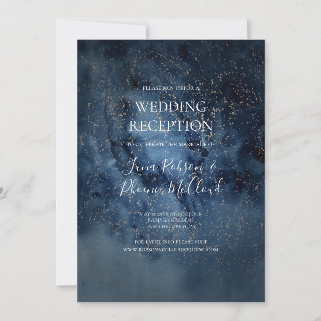 Celestial Night Sky | Gold Wedding Reception Invitation (Front)