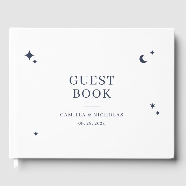 Celestial Night Sky Linen Wedding Guest Book (Front)
