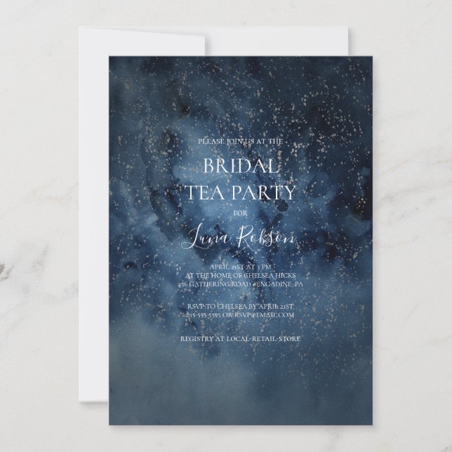 Celestial Night Sky | Silver Bridal Tea Party Invitation (Front)