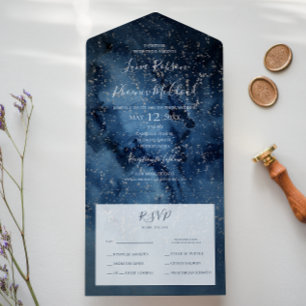 Celestial Night Sky   Silver Seal And Send All In One Invitation