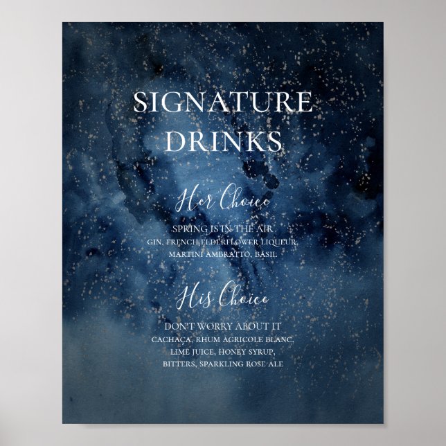 Celestial Night Sky | Silver Signature Drinks Sign (Front)