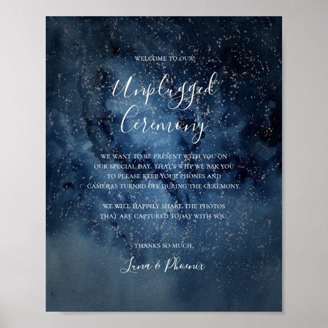 Celestial Night Sky Silver Unplugged Ceremony Sign (Front)