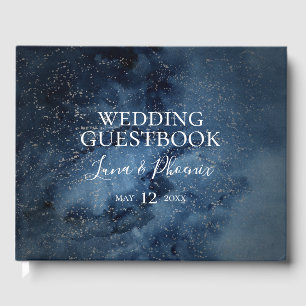 Celestial Night Sky   Silver Wedding Guest Book