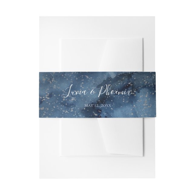 Celestial Night Sky | Silver Wedding Invitation Belly Band (Front Example)