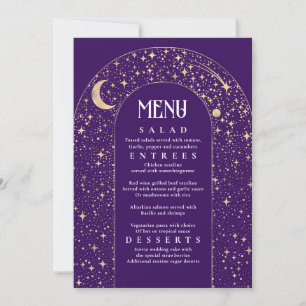 Celestial Night Sky Stars Arch Purple Wedding Menu Invitation