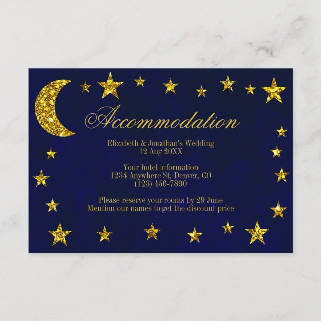Celestial Night Sky Wedding Accommodation Enclosure Card (Front)