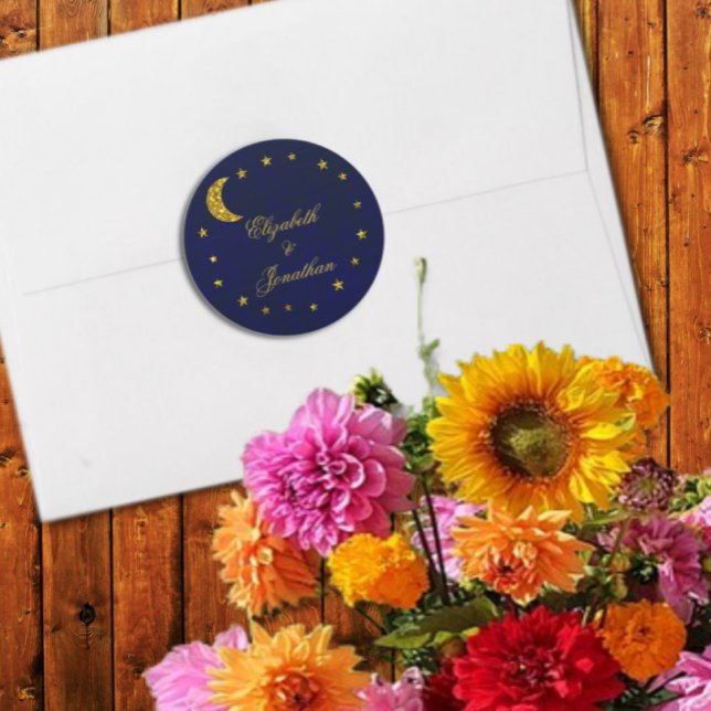 Celestial Night Sky Wedding Classic Round Sticker (Creator Uploaded)