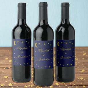 Celestial Night Sky Wedding Wine Label