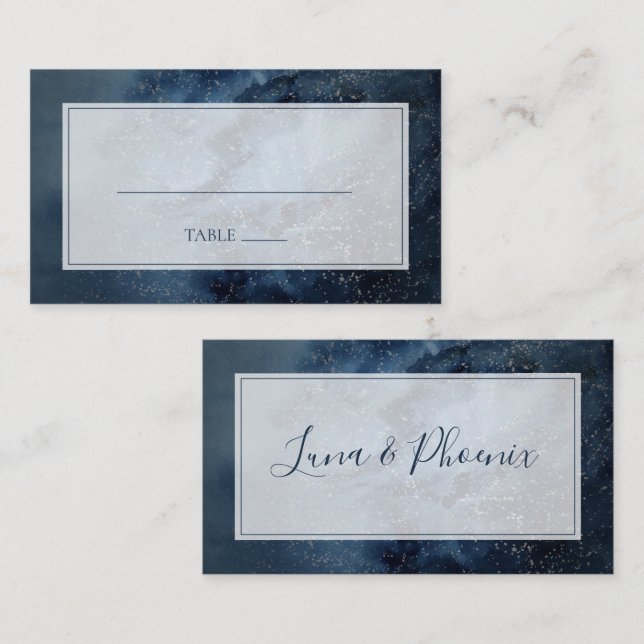 Celestial Night Sky With Frame Flat Wedding Place Card (Front/Back)