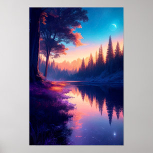 Celestial Nights, Starlit River in the Woods Poster