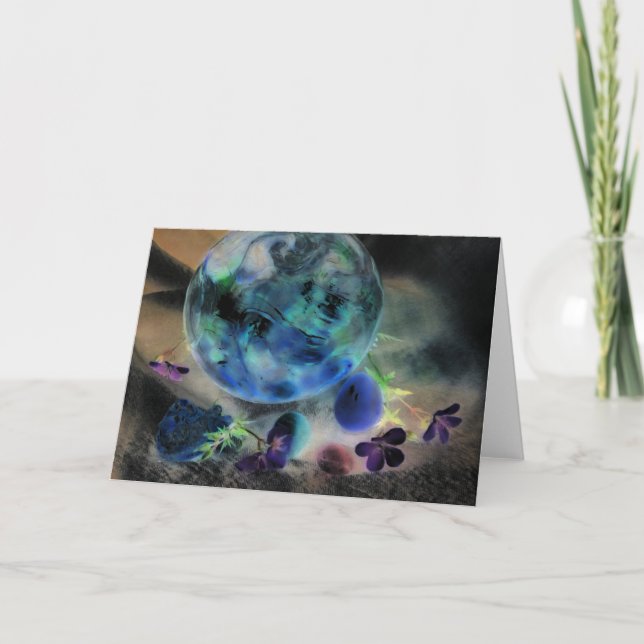 "Celestial Objects" Glass Globe with Flowers Card (Front)