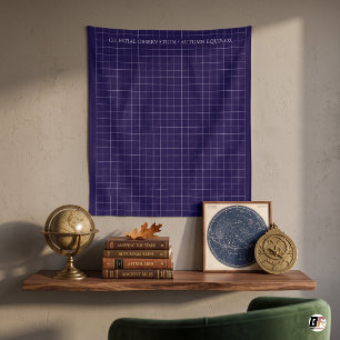 Celestial Observation Minimalist Grid Navy Blue Tapestry