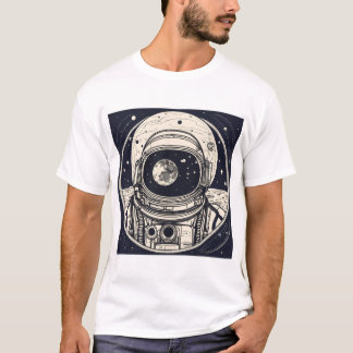 "Celestial Odyssey Tee: Astronaut Helmet & Planeta T-Shirt