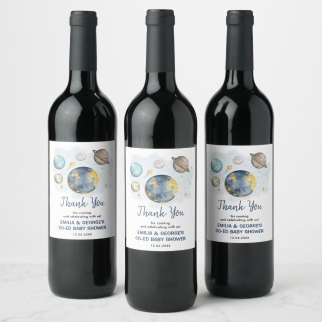 Celestial Outer Space Galaxy Moon Star Baby Shower Wine Label (Bottles)