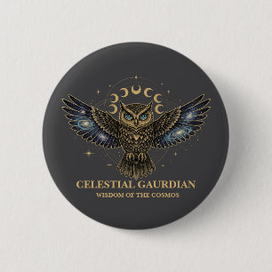 Celestial Owl Cosmic Guardian 2 Inch Round Button