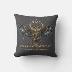 Celestial Owl Cosmic Guardian Throw Pillow