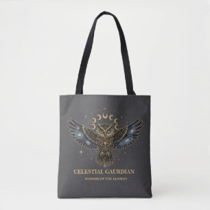 Celestial Owl Cosmic Guardian Tote Bag