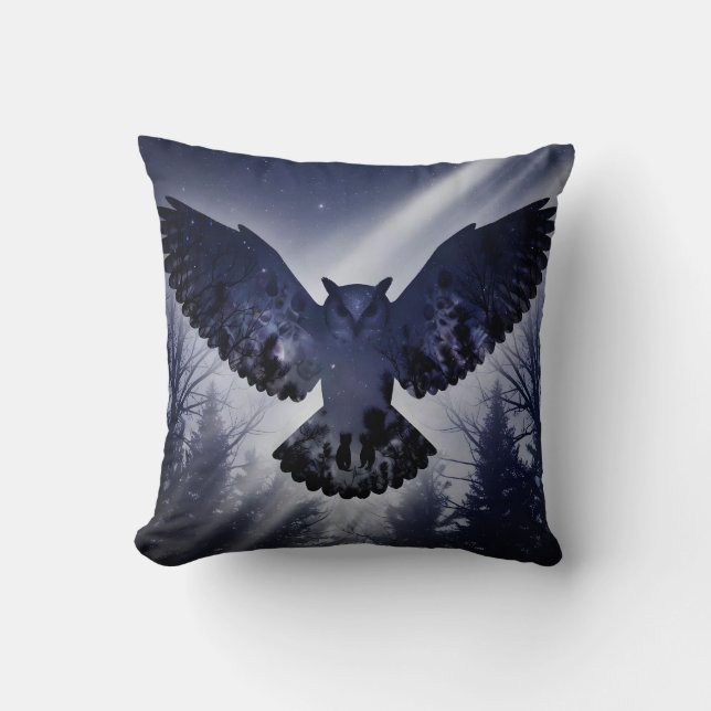 Celestial Owl Double Exposure – x2 Throw Pillow (Front)