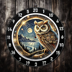Celestial Owl Nightscape Art Dartboard