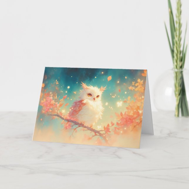 Celestial Owl Perched in an Autumn Glow Card (Front)