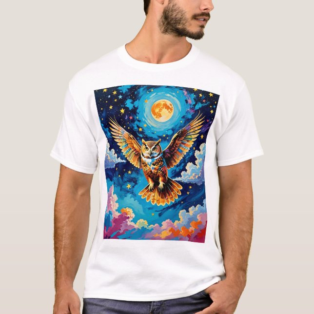  Celestial Owl T-Shirt Vintage Fantasy Sky Art (Front)
