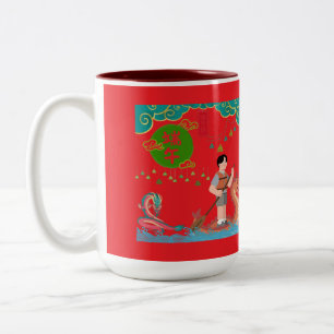 Celestial paddle dance bright red Two-Tone coffee mug