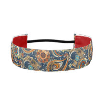 Celestial Paisley Motif Marine Bleu & Or Vintage