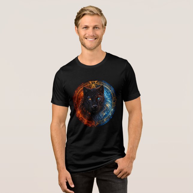 Celestial Panther – Fire and Ice Mandala Art Tri-Blend Shirt (Front Full)
