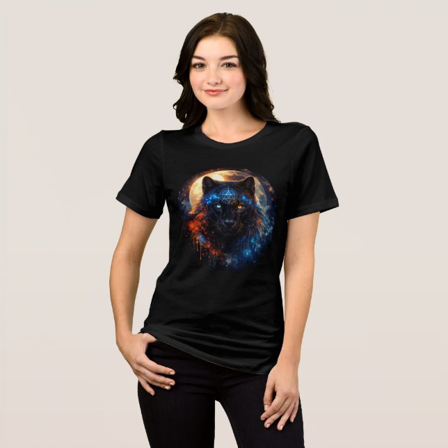 Celestial Panther with Moon & Sacred Geometry Tri-Blend Shirt (Front Full)