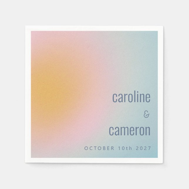 Celestial Pastel Blue Pink Grainy Gradient Wedding Napkin (Front)