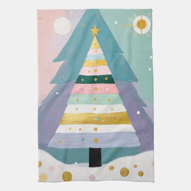 Celestial Pastel Christmas Tree Kitchen Towel (Vertical)