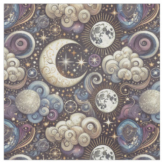 Celestial Pattern-Seamless Moon and Stars Design Fabric