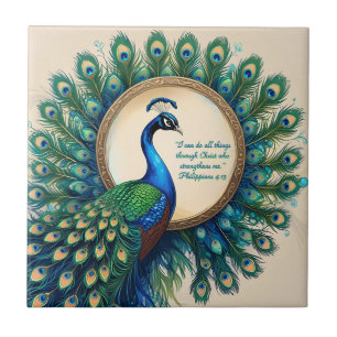 Celestial Peacock Bloom Bible Verse  Tile