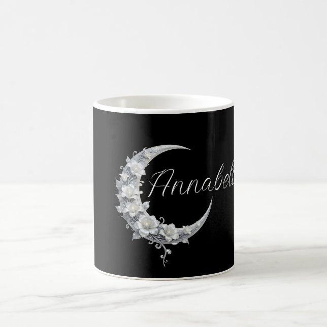 Celestial Personalized Moon Goddess Name on Black Coffee Mug (Center)